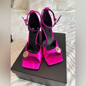 Authentic Versace Medusa Coin Satin Ankle-Strap